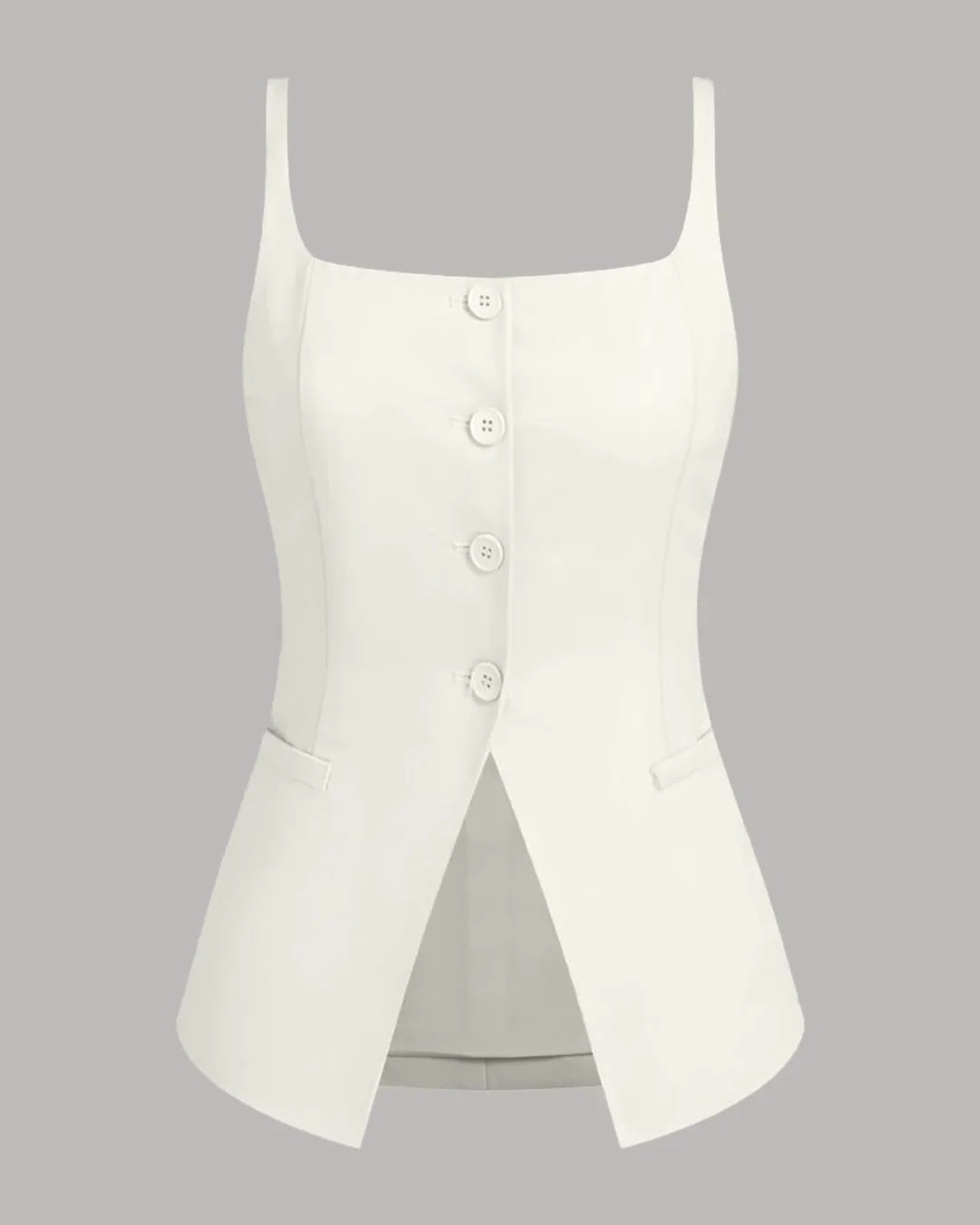 Front Button Slit Top with Spaghetti Straps in Milky White