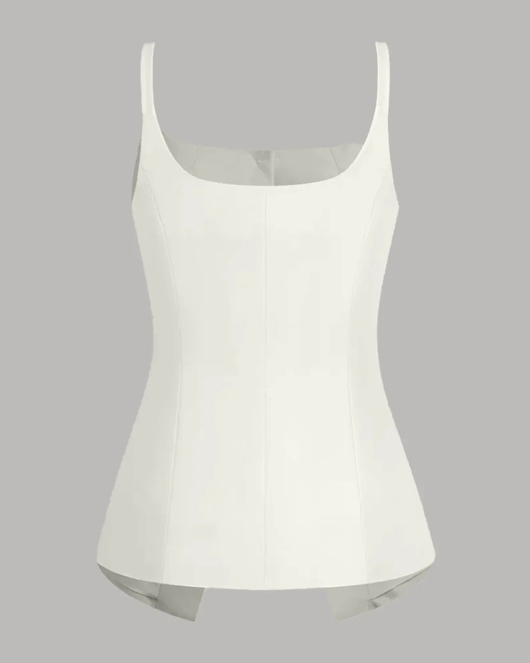 Front Button Slit Top with Spaghetti Straps in Milky White