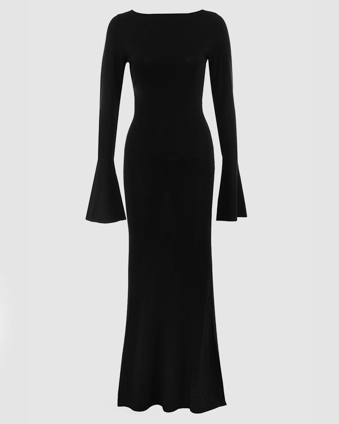 Full Sleeve Bodycon Backless Dress In Black