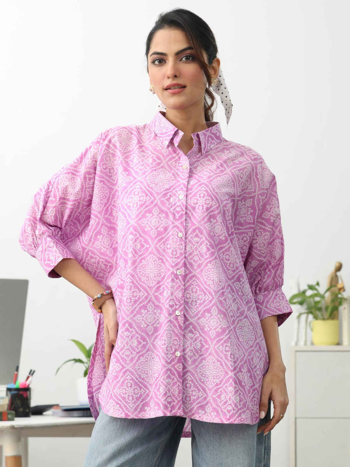 Anouk Pink Ethnic Motifs Printed Cotton Shirt