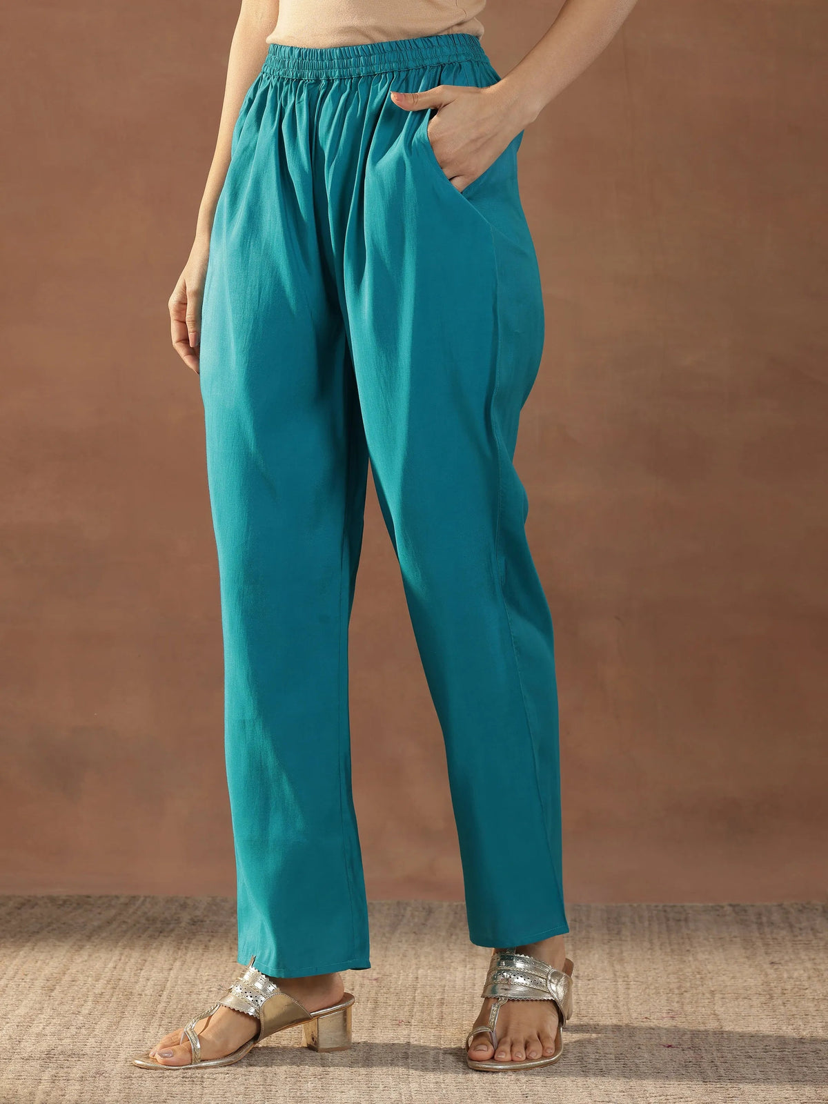 Anouk Green Yoke Design Silk Blend Straight Suit Set With Dupatta