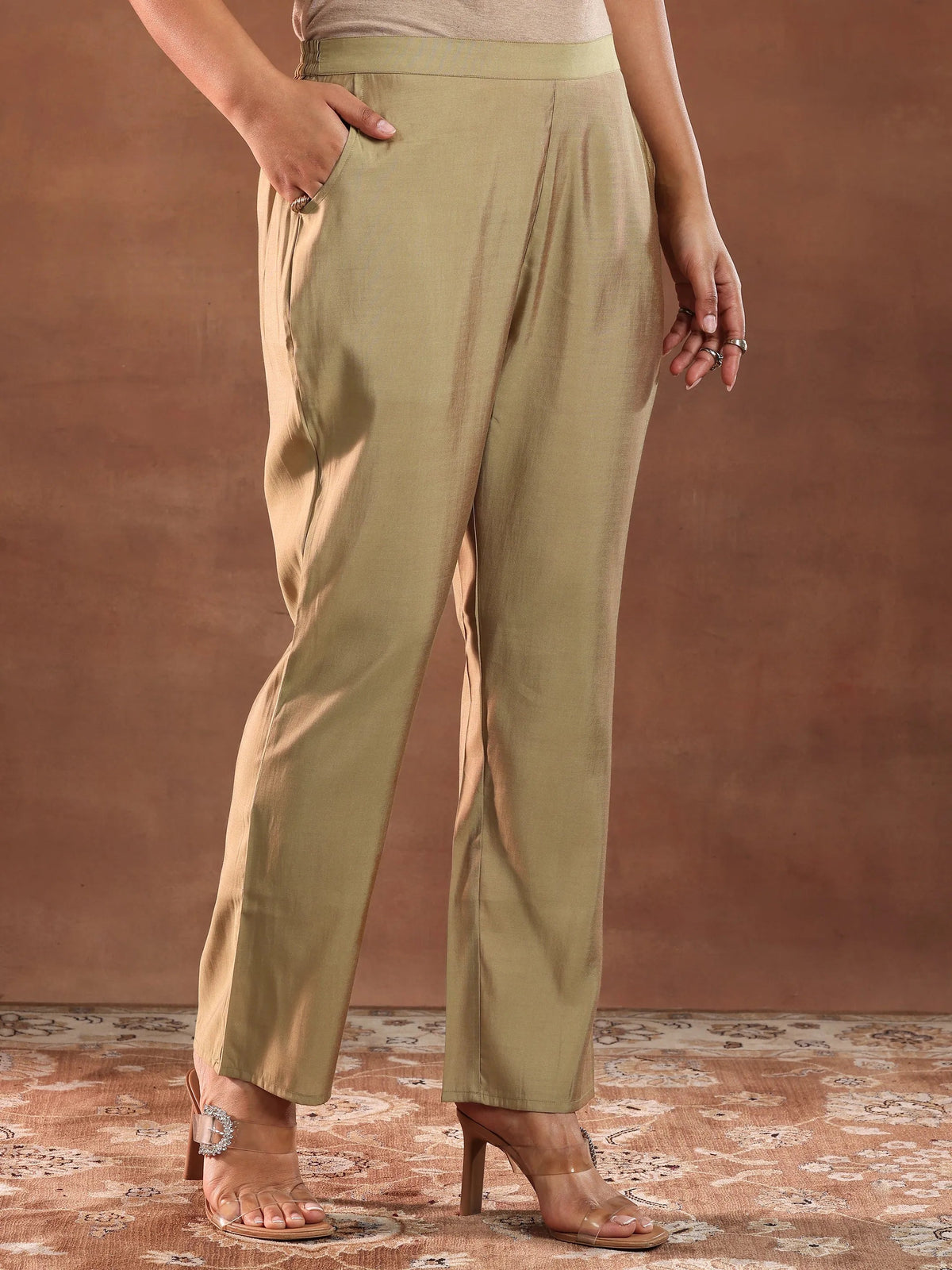 Anouk Golden Embroidered Silk Blend Straight Suit With Dupatta