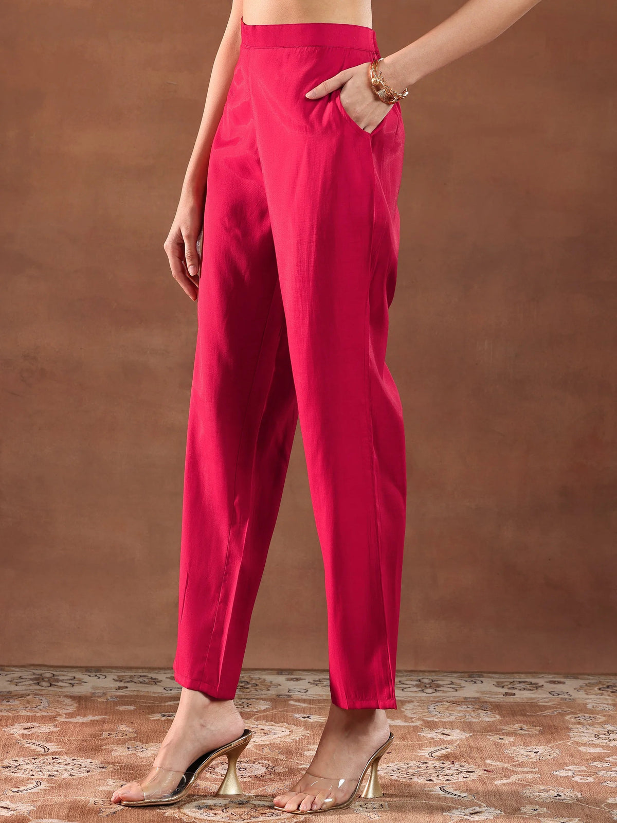 Anouk Red Embroidered Silk Blend Straight Suit With Dupatta-color issye