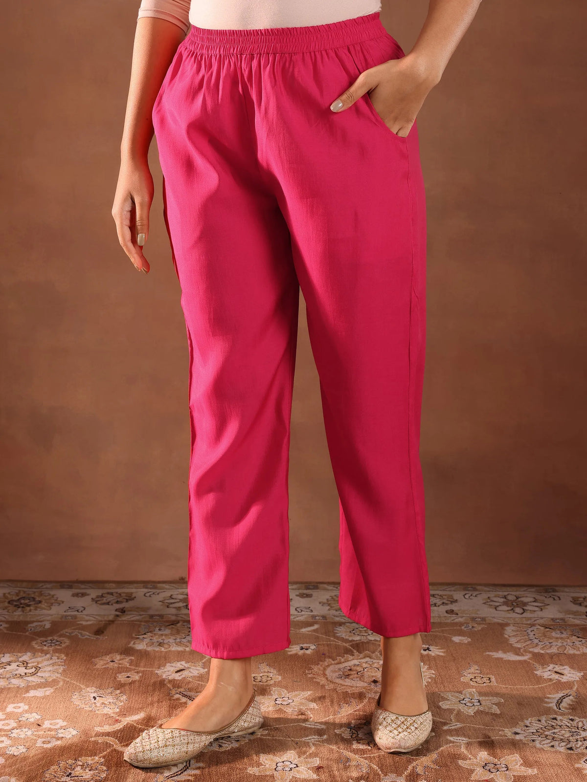 Anouk Pink Embroidered Silk Blend Straight Suit With Dupatta