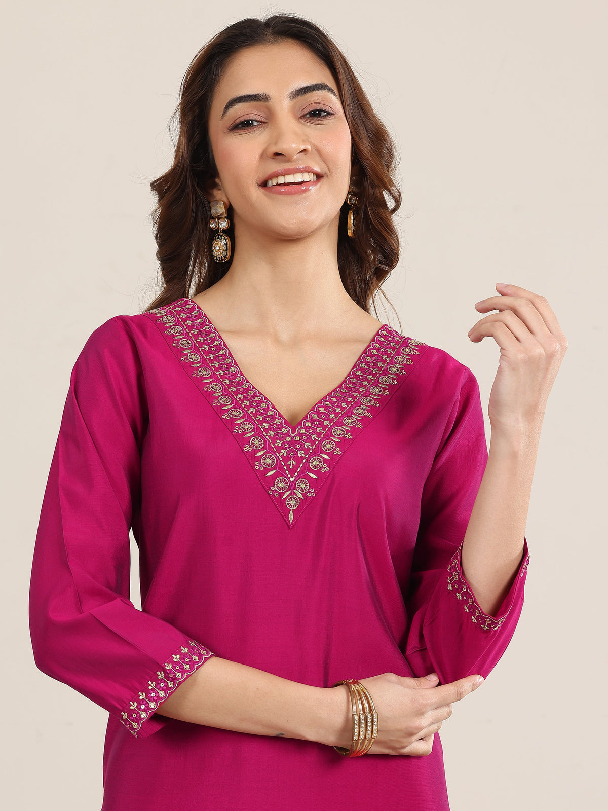 Anouk Burgundy Yoke Design Silk Blend Straight Suit With Dupatta