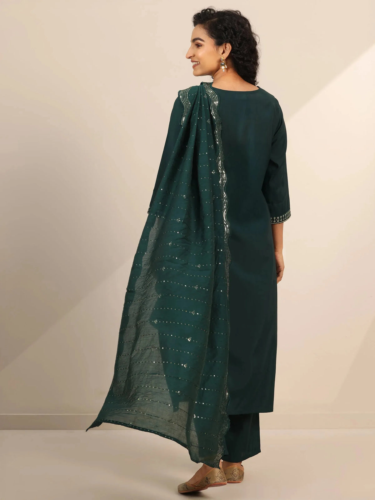 Anouk Teal Yoke Design Silk Blend Straight Suit With Dupatta