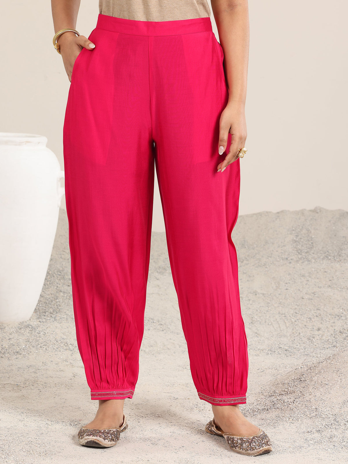Anouk Pink Embellished Silk Blend Straight Suit With Dupatta