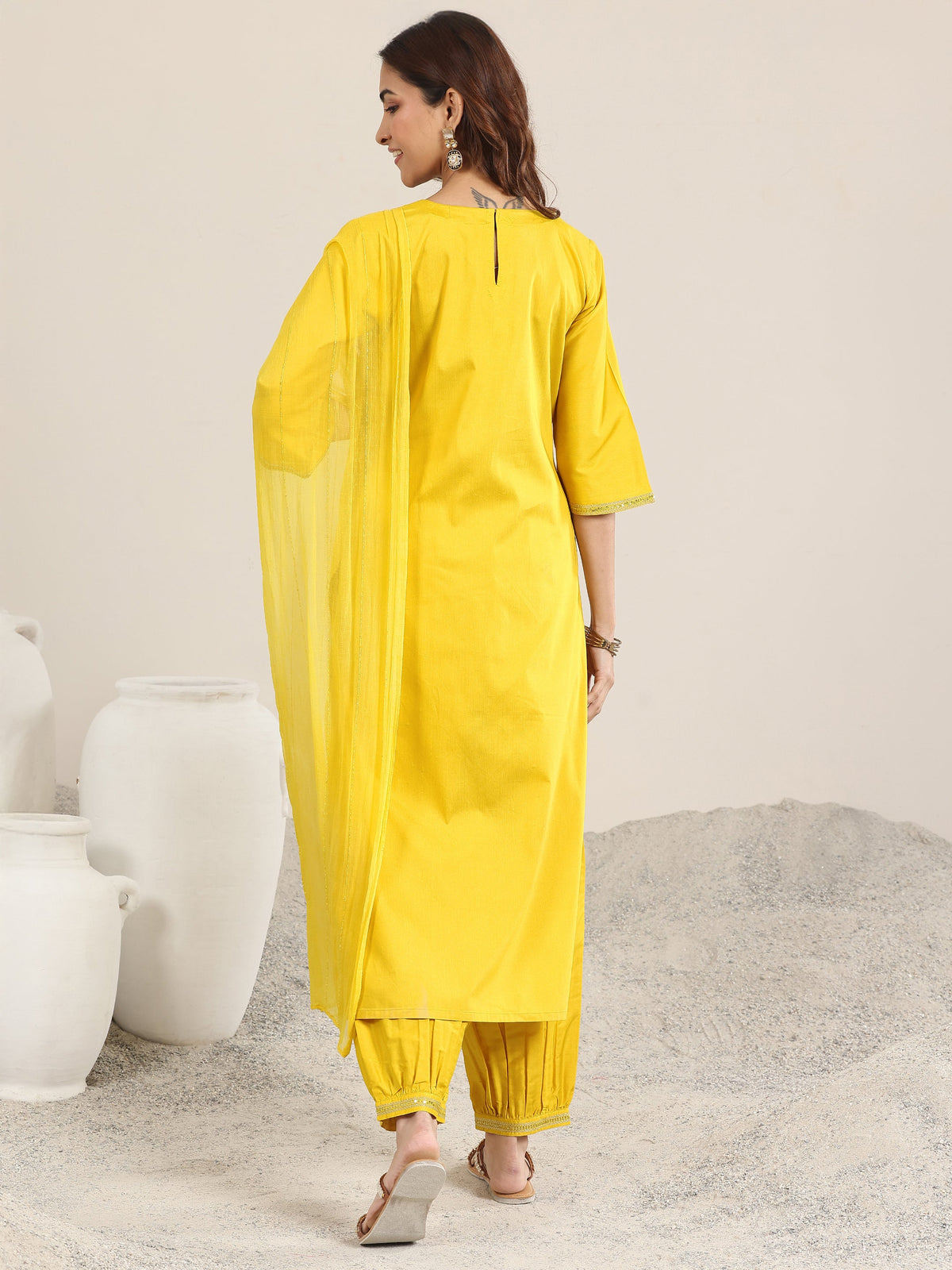 Anouk Yellow Embellished Silk Blend Straight Suit With Dupatta