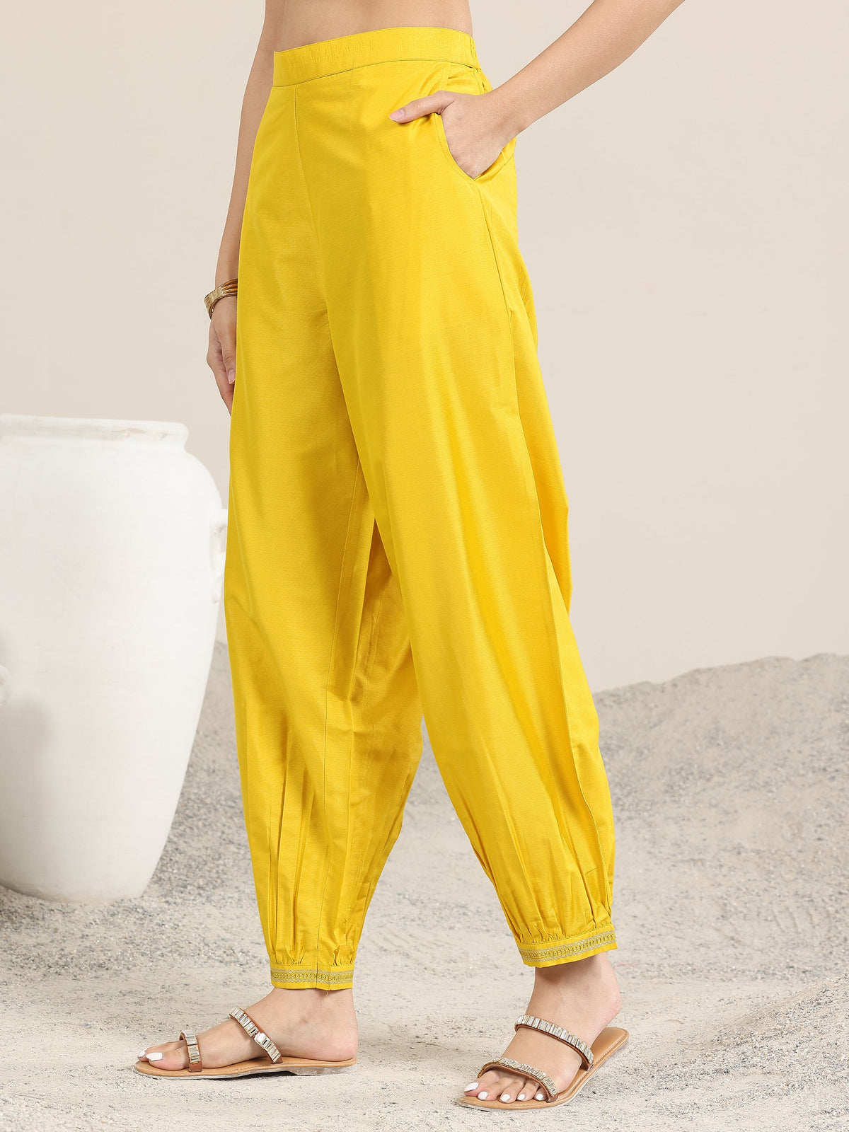 Anouk Yellow Embellished Silk Blend Straight Suit With Dupatta