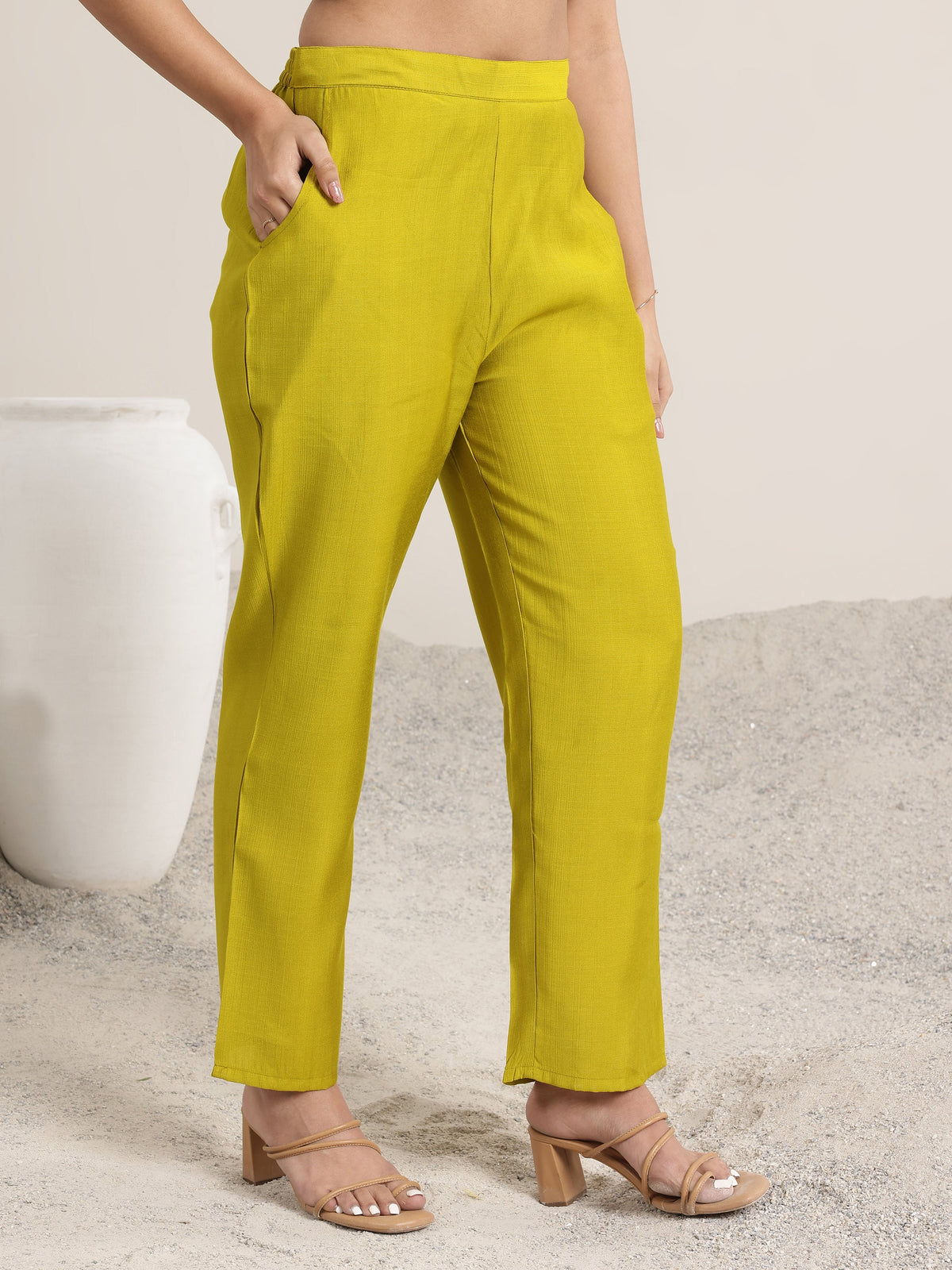 Anouk Green Yoke Design Silk Blend Straight Suit Set With Dupatta
