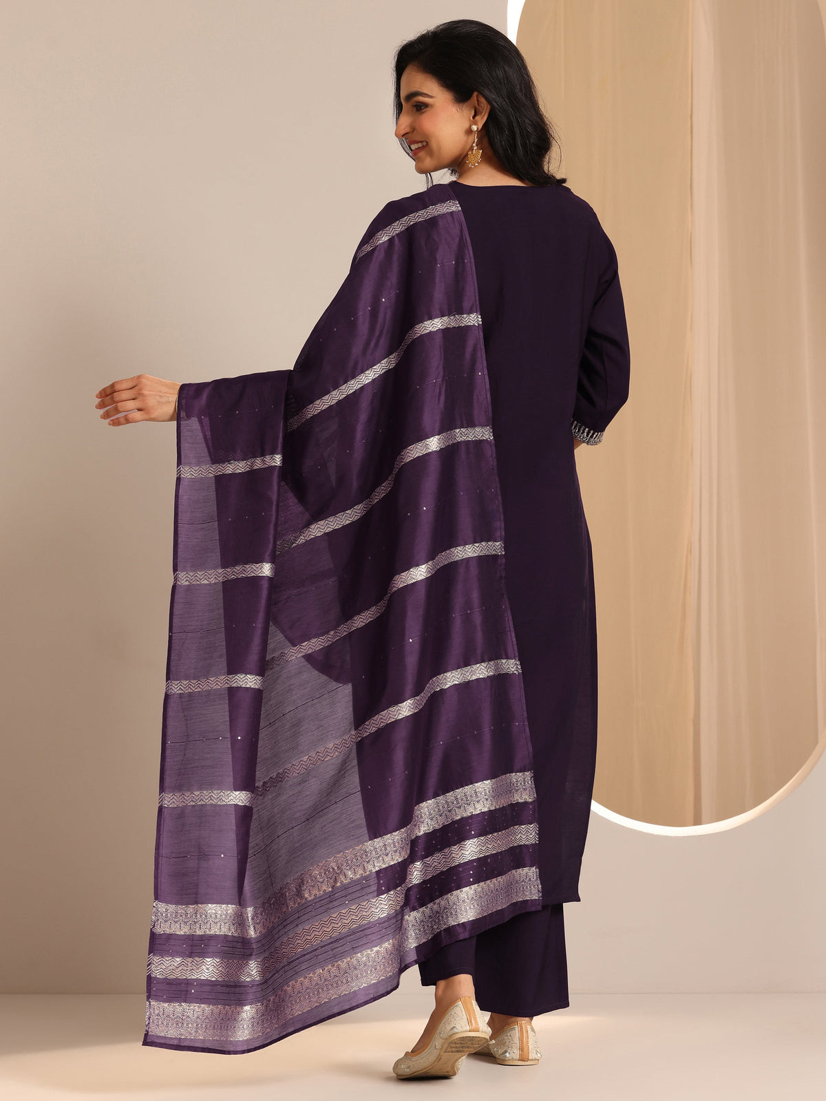 Anouk Burgundy Yoke Design Silk Blend Straight Suit Set With Dupatta