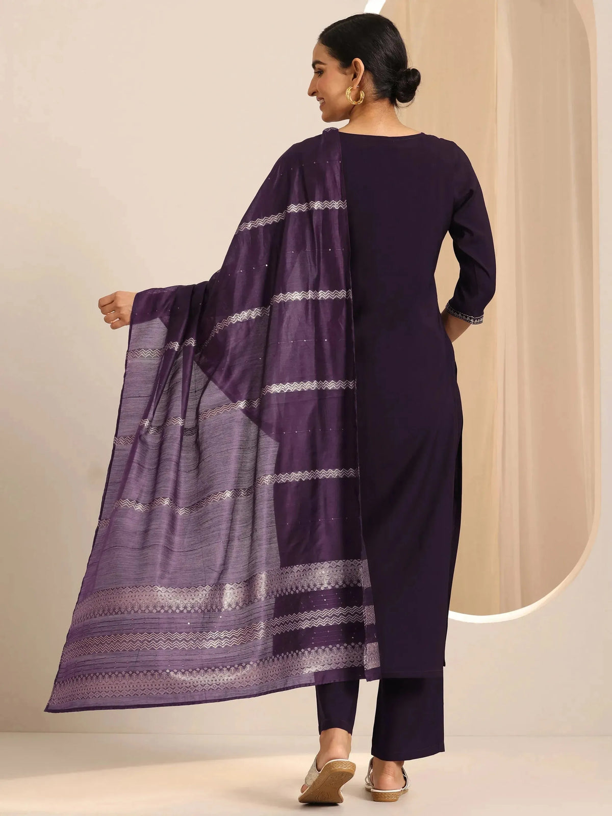 Anouk Burgundy Yoke Design Silk Blend Straight Suit Set With Dupatta