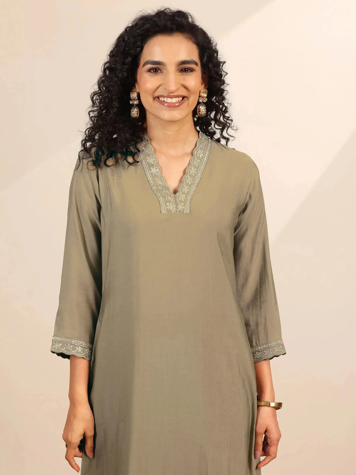 Anouk Golden Solid Silk Blend Straight Suit Set With Dupatta