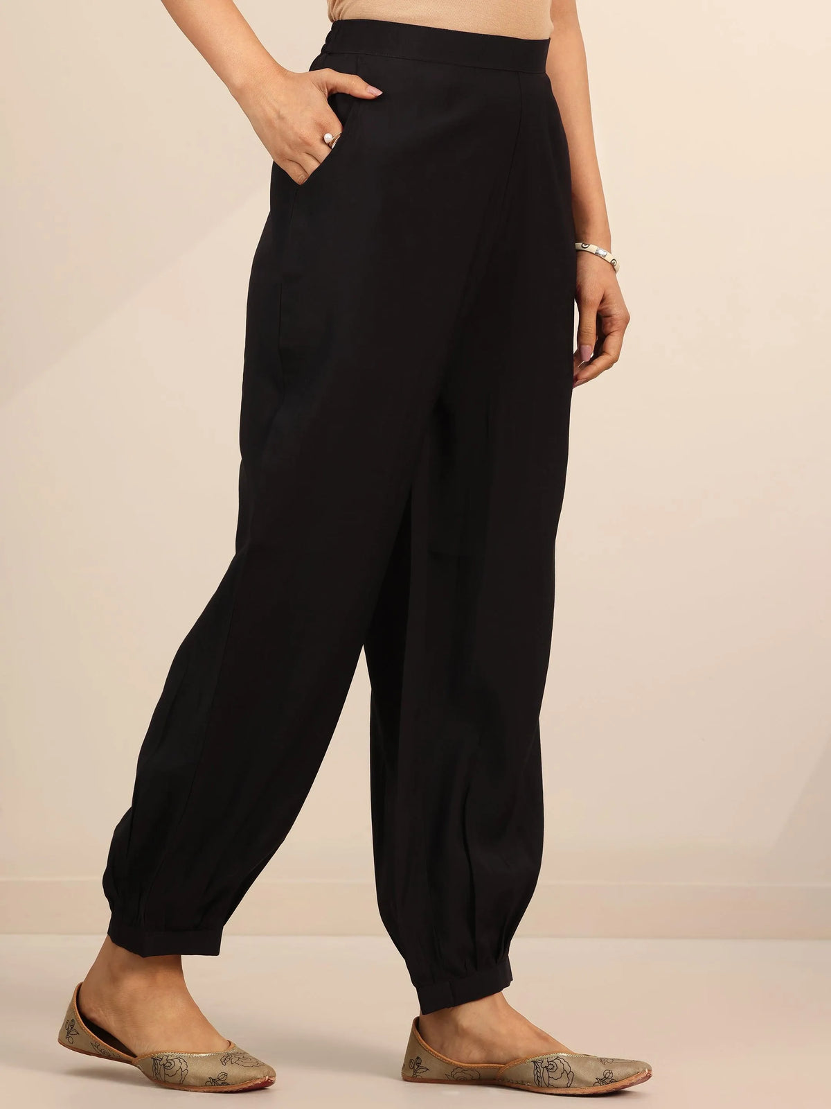 Anouk Black Yoke Design Silk Blend Straight Suit Set With Dupatta
