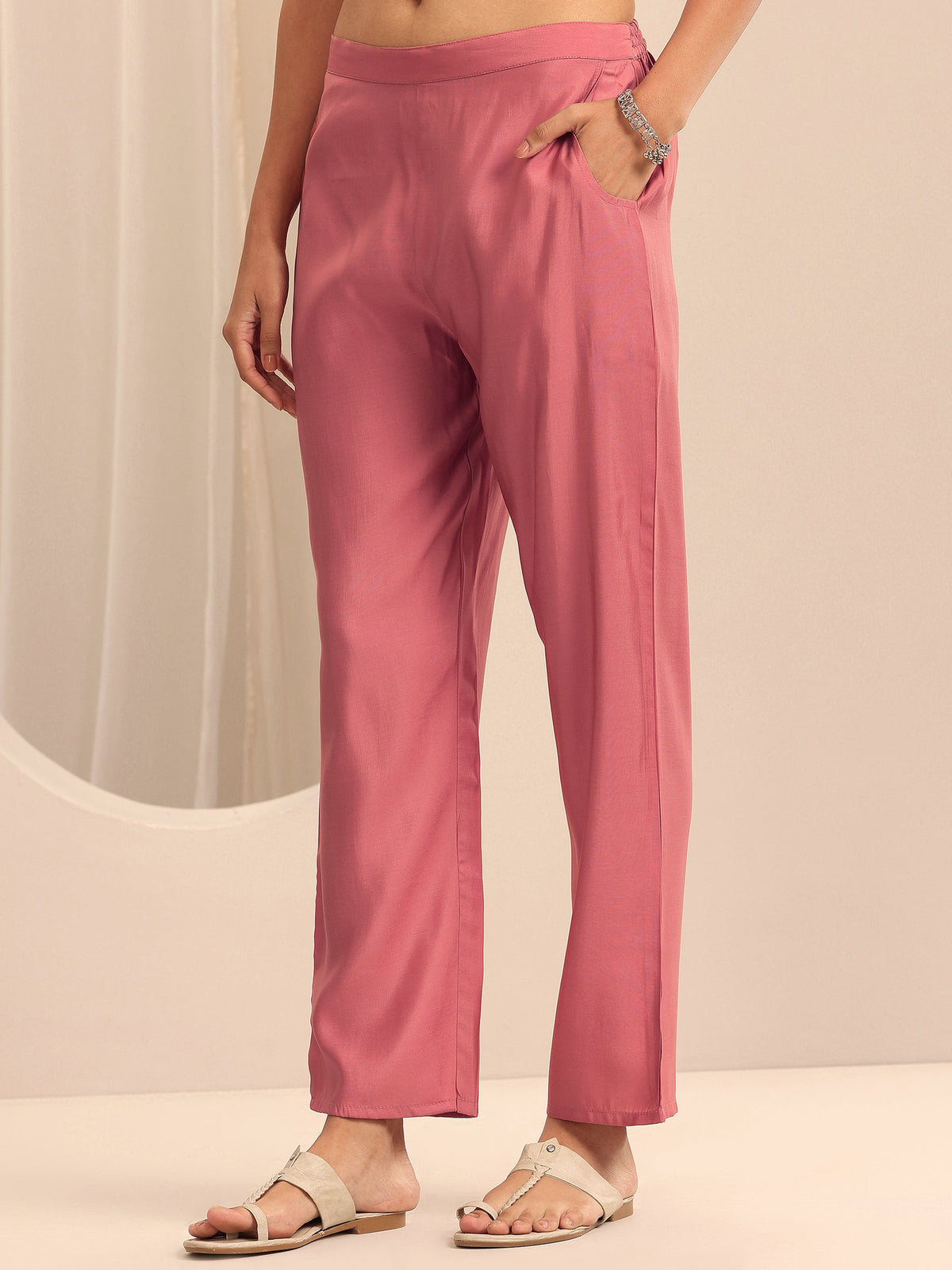 Anouk Peach Embellished Silk Blend Straight Suit Set With Dupatta