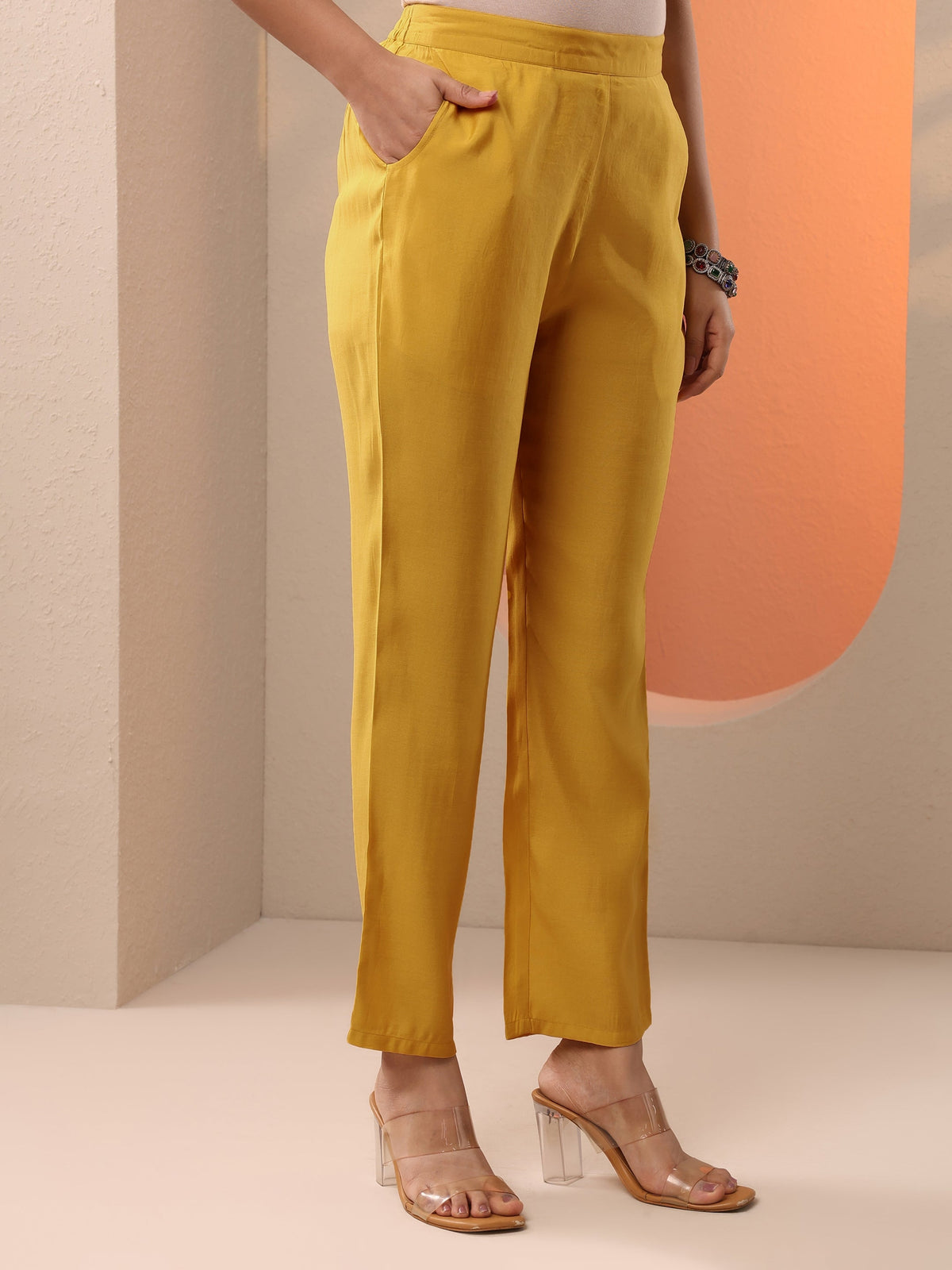 Anouk Yellow Embroidered Silk Blend Straight Suit Set With Dupatta