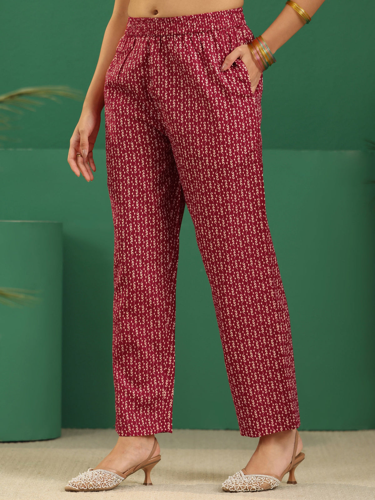 Anouk Crimson Red Bandhani Cotton Blend Straight Suit Set