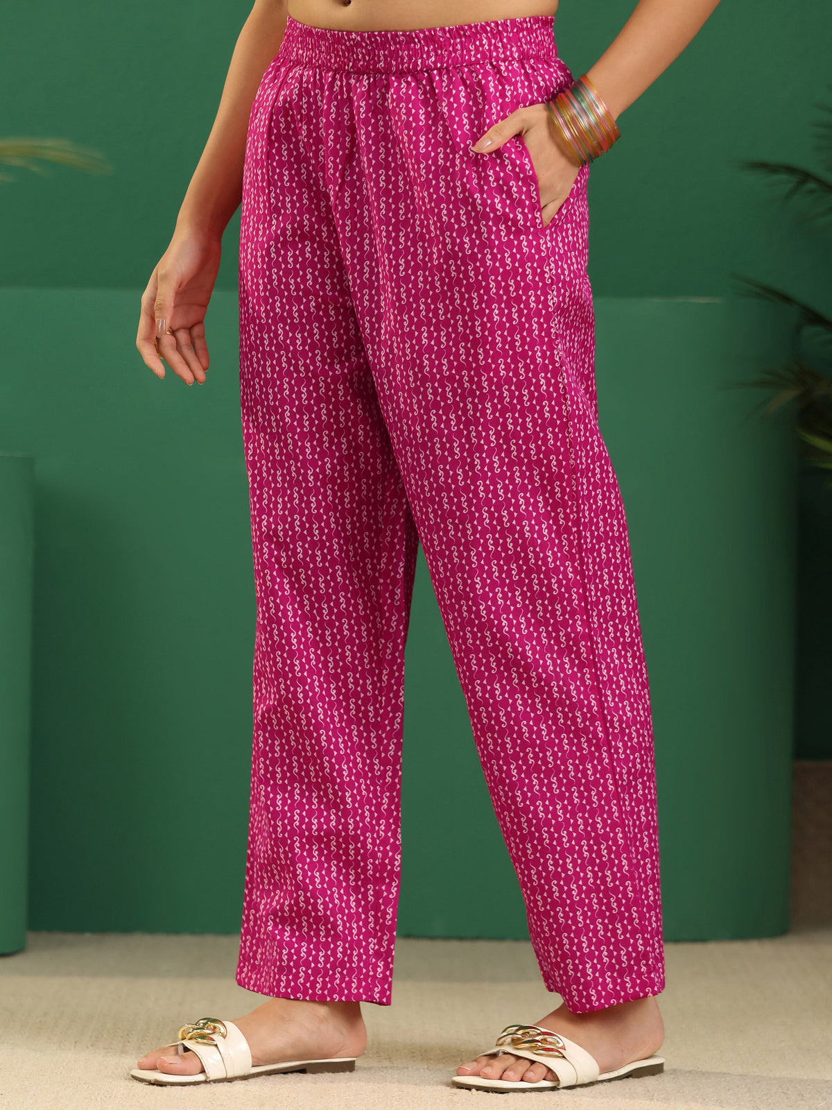 Anouk Magenta Pink Bandhani Cotton Blend Straight Suit Set