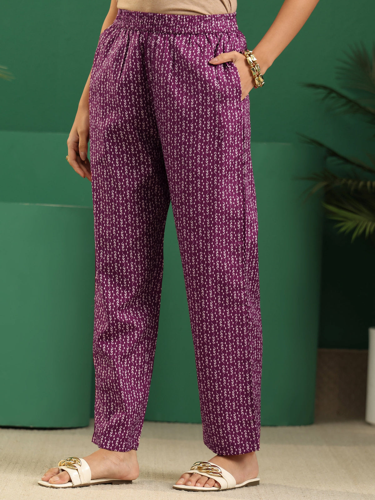 Anouk Plum Purple Bandhani Printed Cotton Blend Straight Suit Set