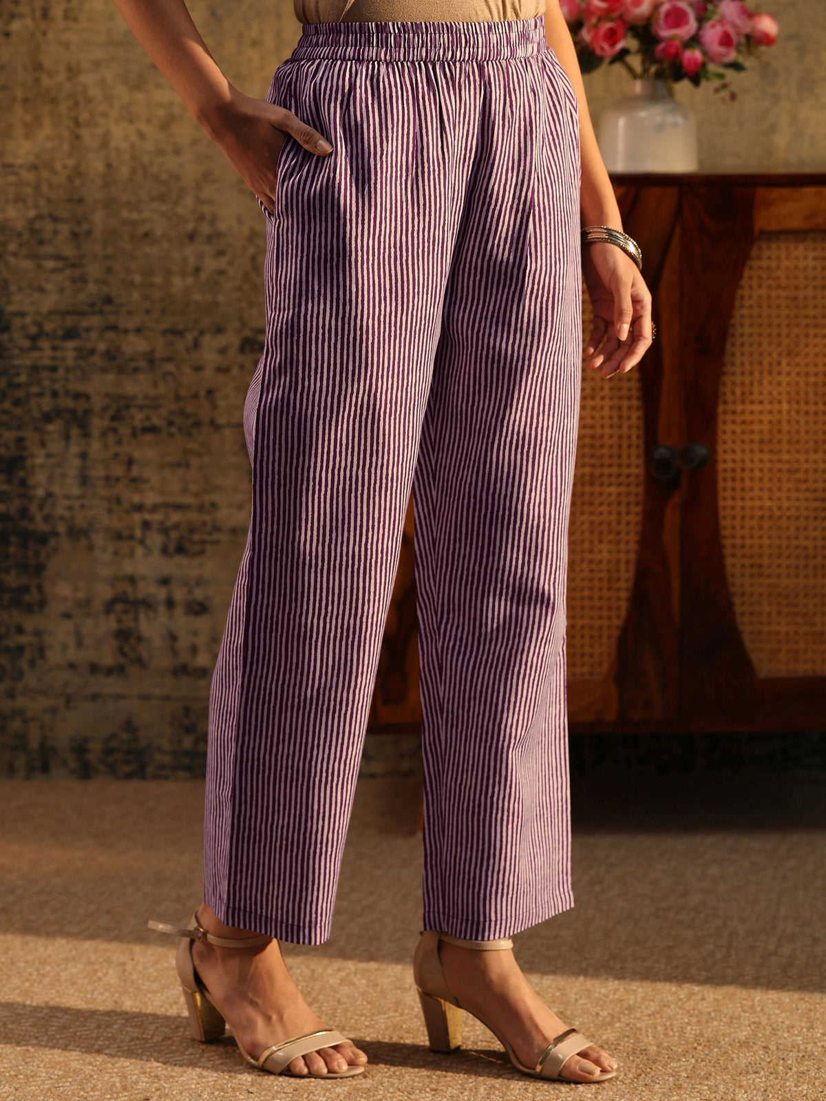 Anouk Burgundy Bandhani Cotton Blend Straight Suit Set