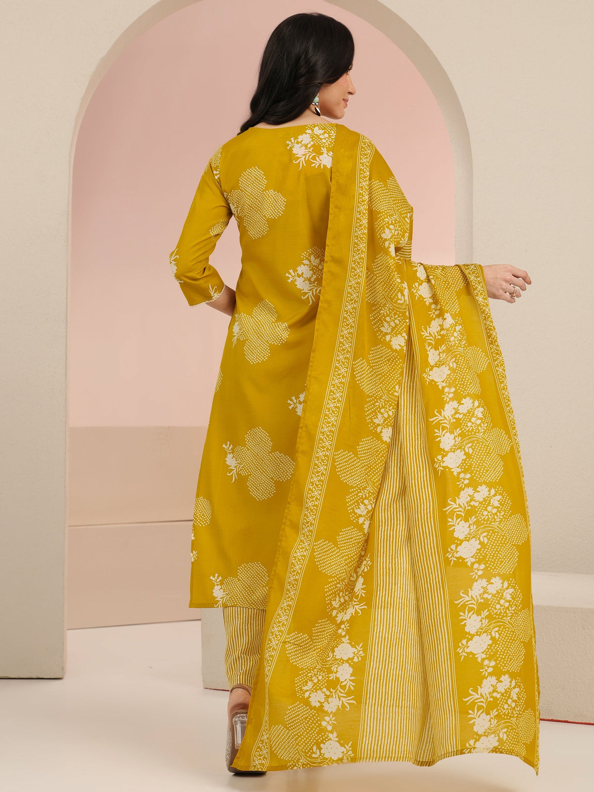 Anouk Mustard Bandhani Printed Cotton Blend Straight Suit Set