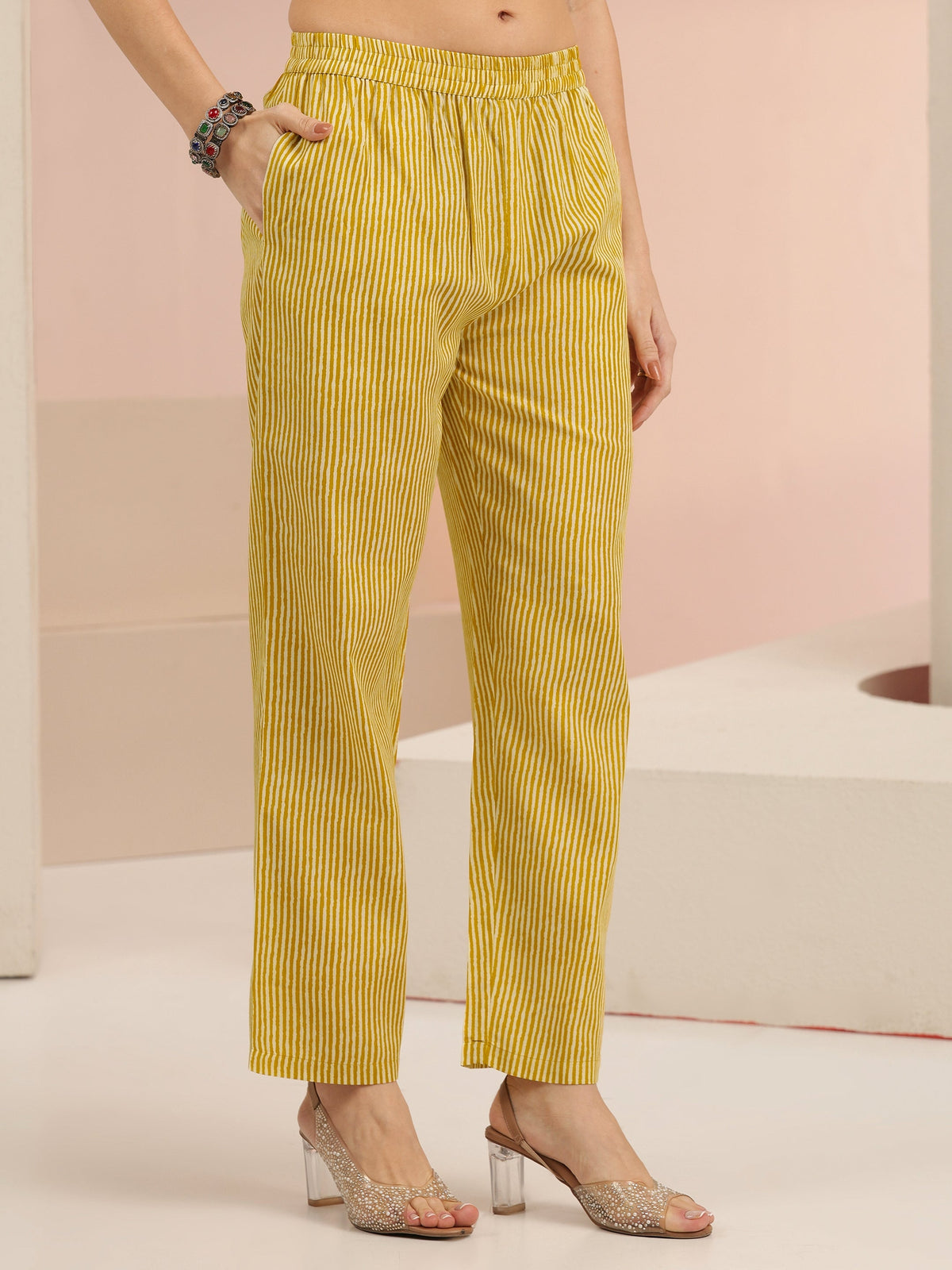 Anouk Mustard Bandhani Printed Cotton Blend Straight Suit Set