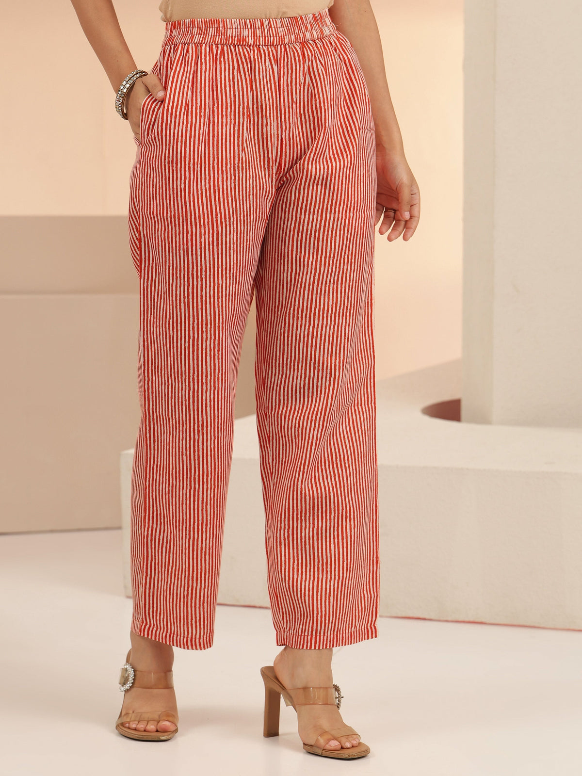 Anouk Orange Bandhani Printed Cotton Blend Straight Suit Set