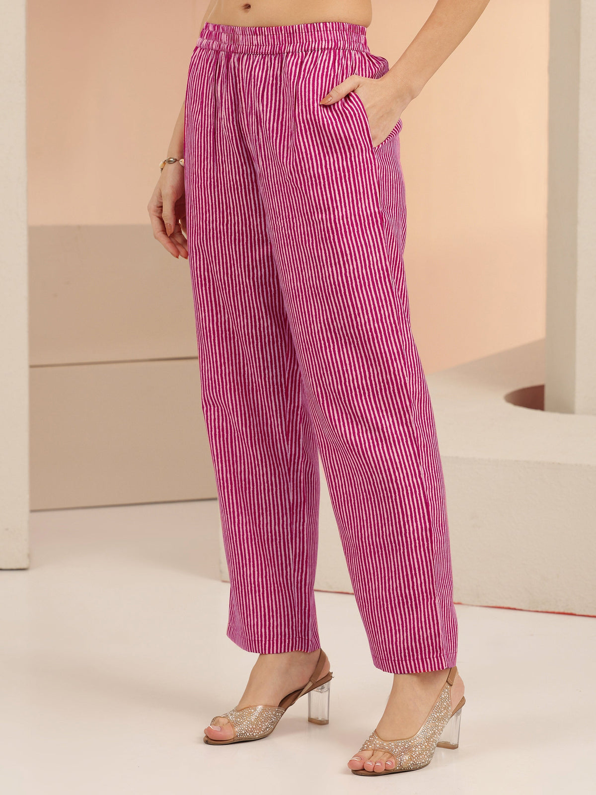 Anouk Rani Pink Floral Printed Cotton Blend Straight Suit Set