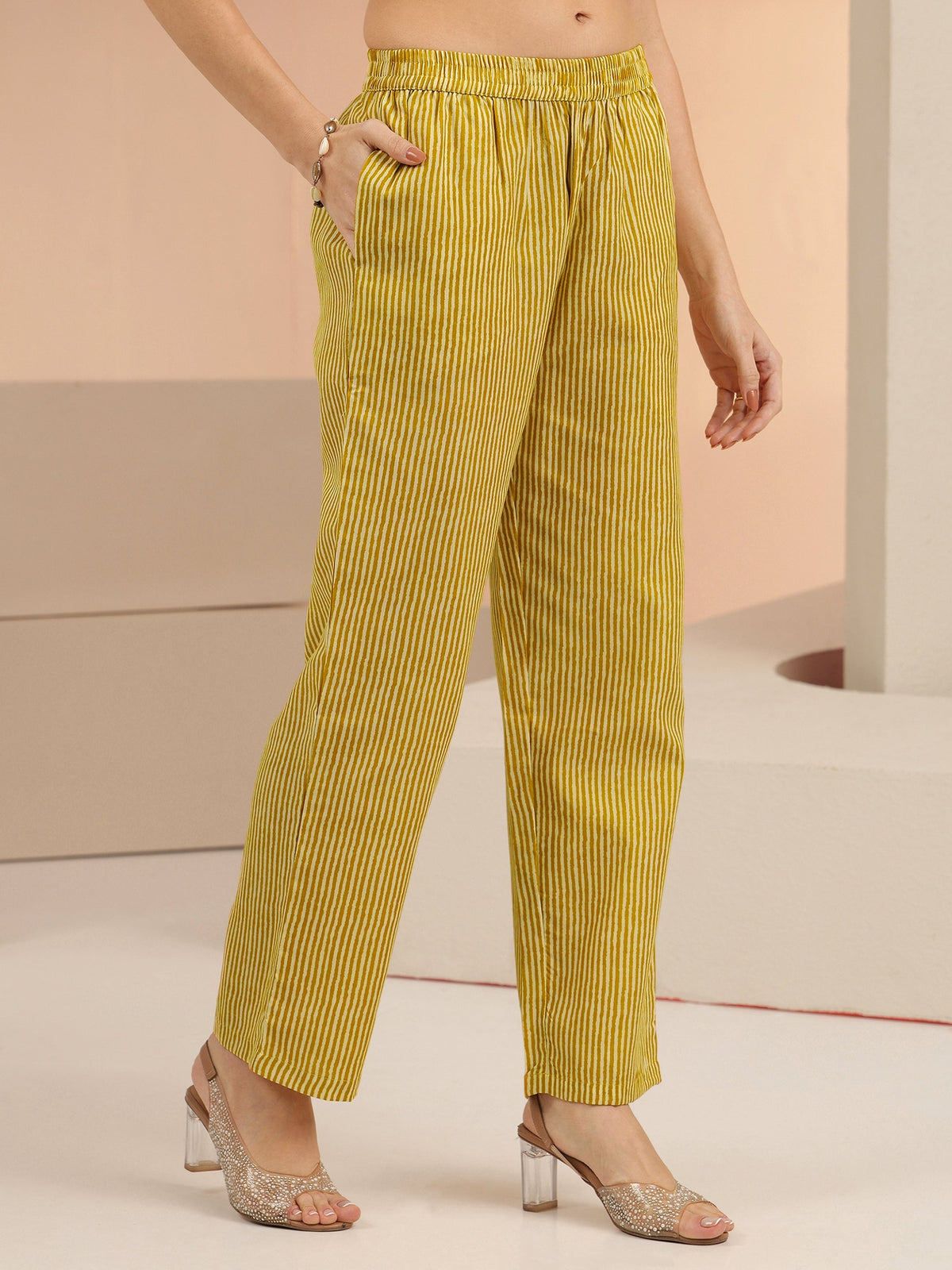 Anouk Mustard Floral Printed Cotton Blend Straight Suit Set