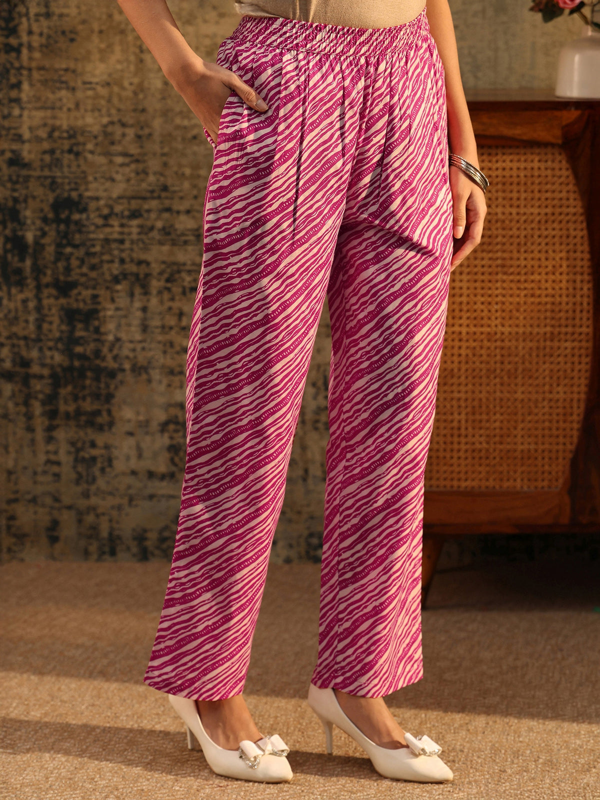 Anouk Rani Pink Floral Printed Cotton Blend Straight Suit Set