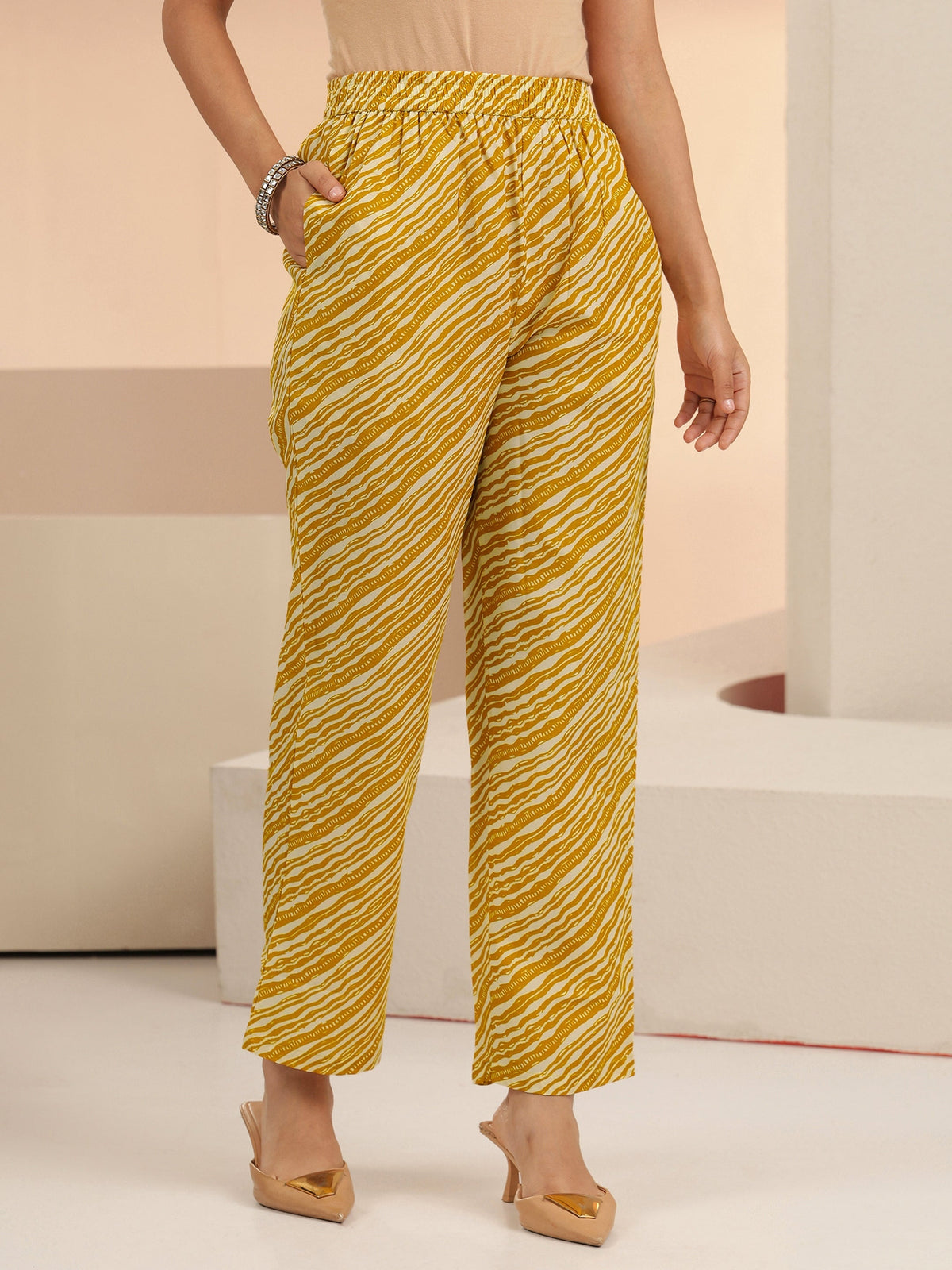 Anouk Mustard Floral Printed Cotton Blend Straight Suit Set
