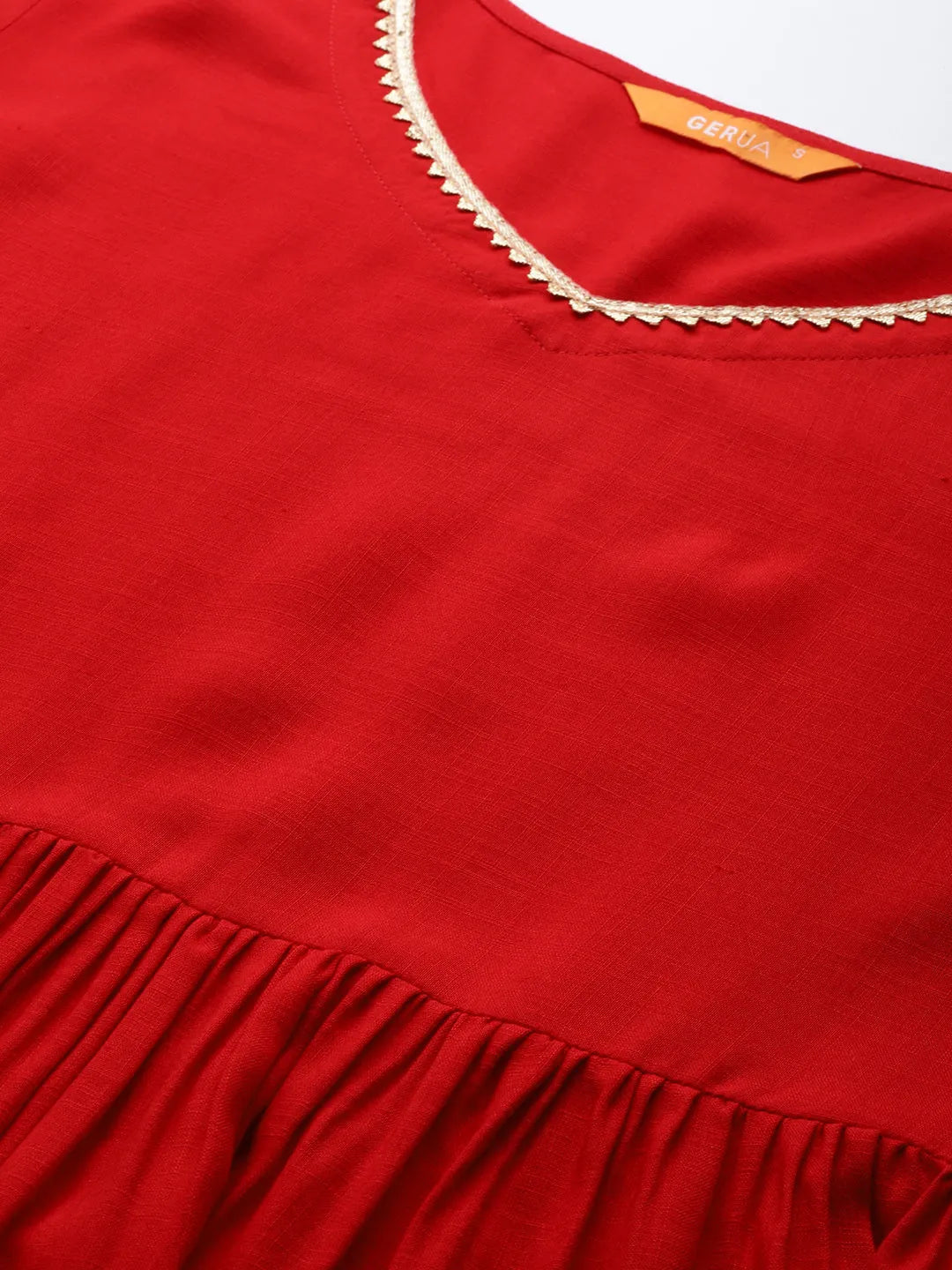 Anouk Red Solid Rayon Anarkali Suit With Dupatta