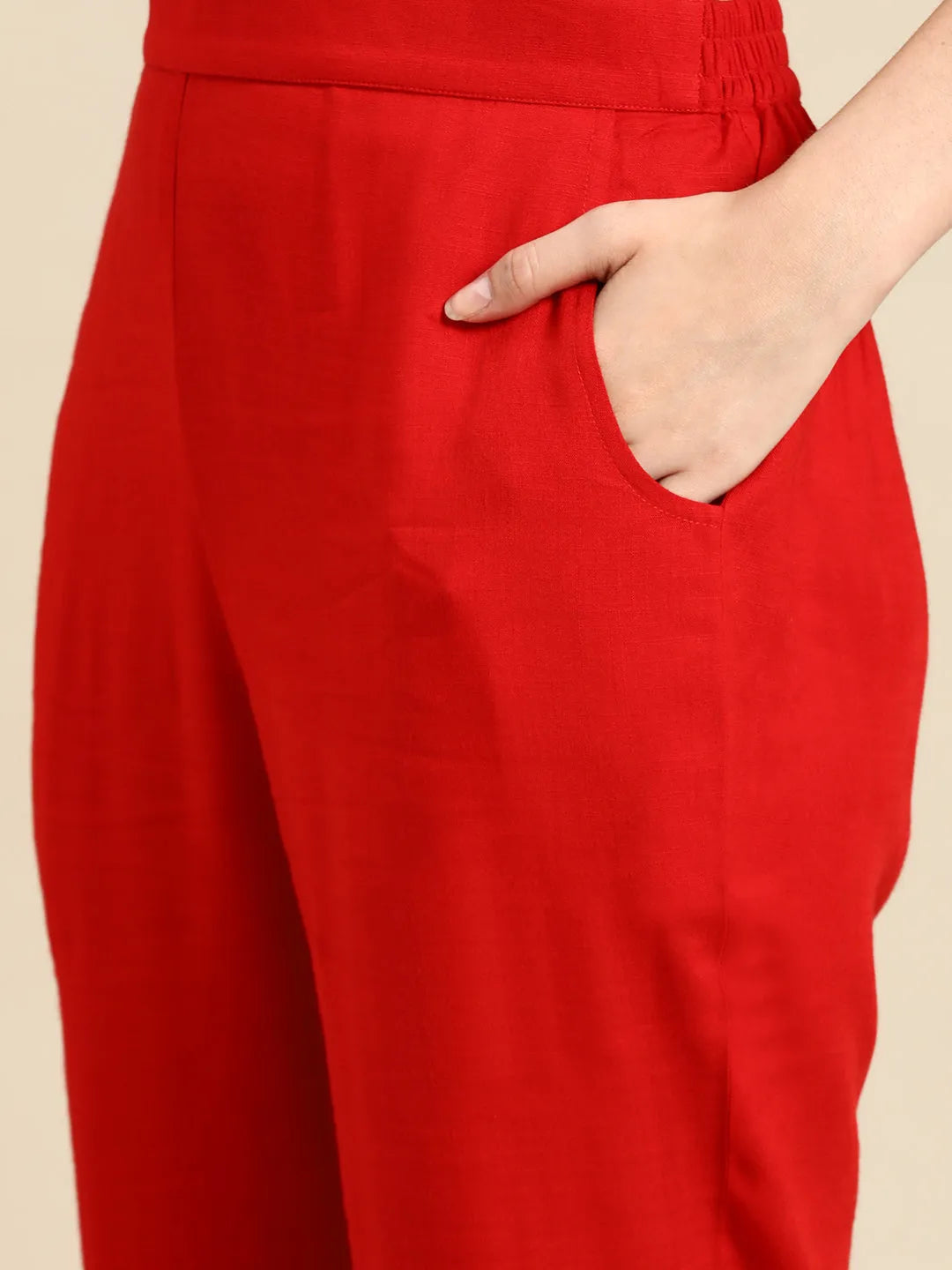Anouk Red Solid Rayon Anarkali Suit With Dupatta