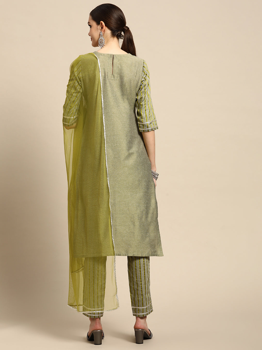 Anouk Green Yoke Design Cotton Blend Suit Set