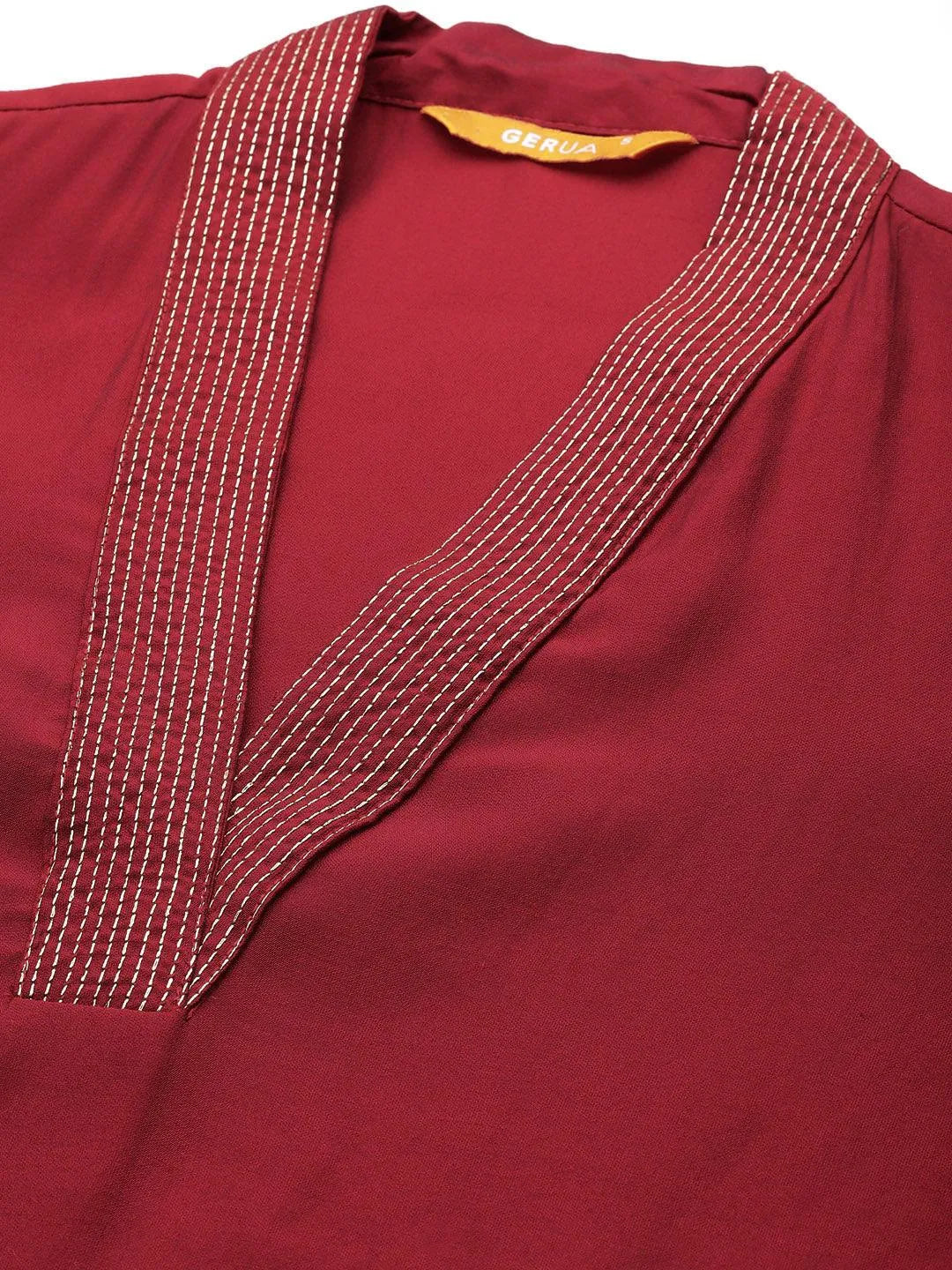 Anouk Red Silk Blend Solid Straight Suit With Dupatta