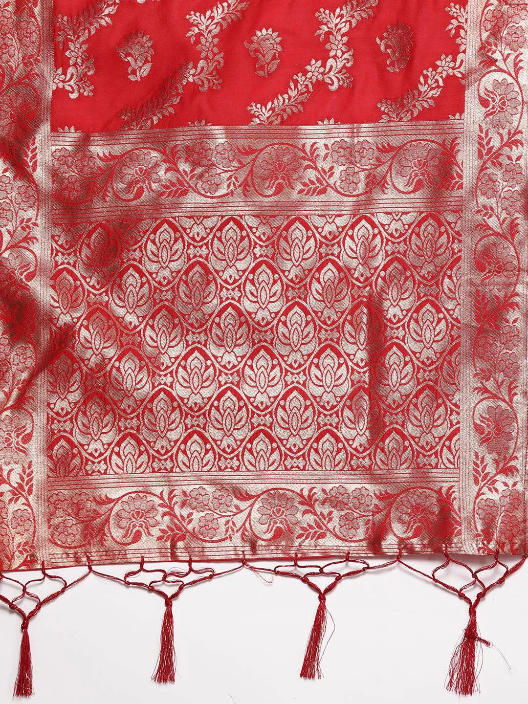 Anouk Red Silk Blend Solid Straight Suit With Dupatta