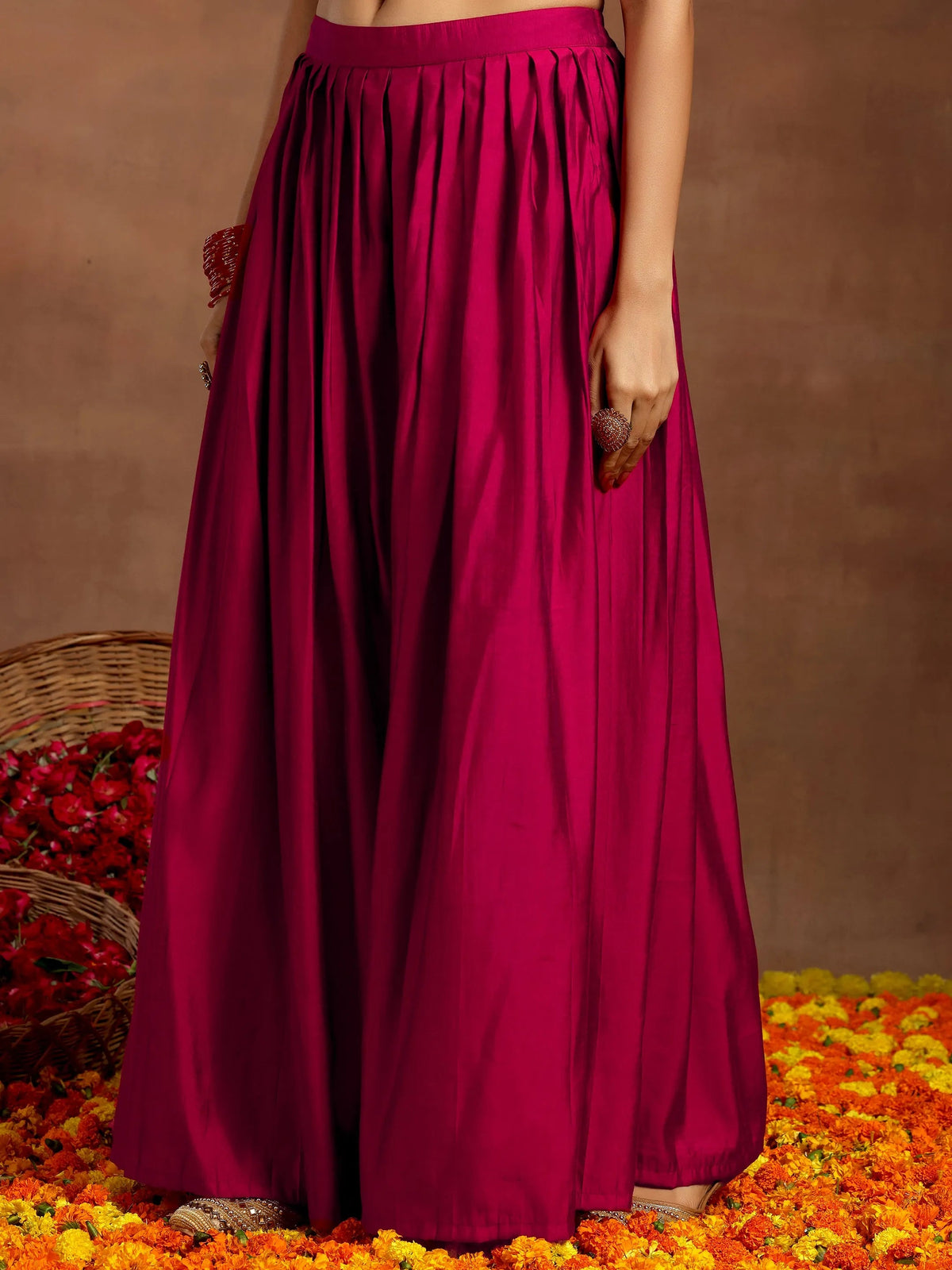 Anouk Pink Solid Silk Blend Straight Suit With Dupatta