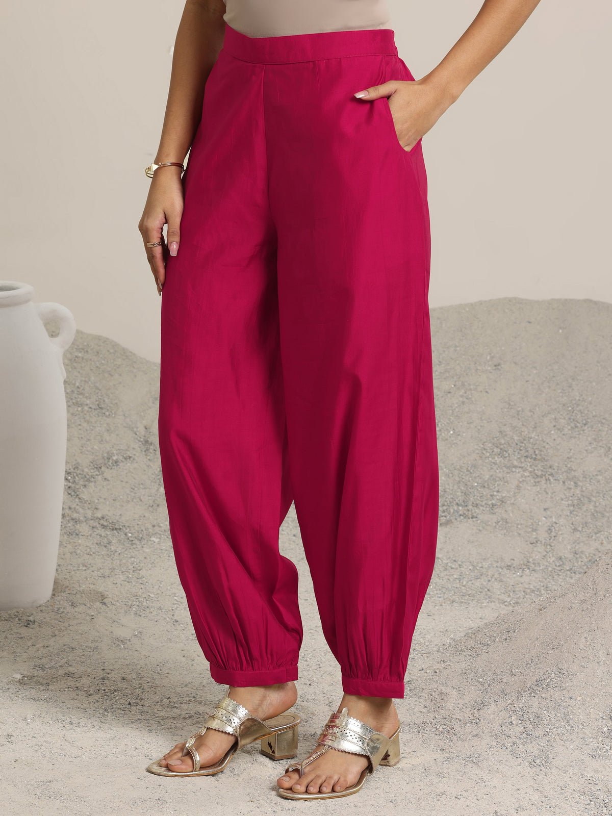 Anouk Pink Yoke Design Silk Blend Straight Suit With Dupatta