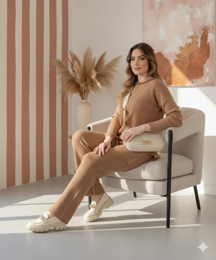 V-Neck Casual Slit Knitted Two-Piece Set