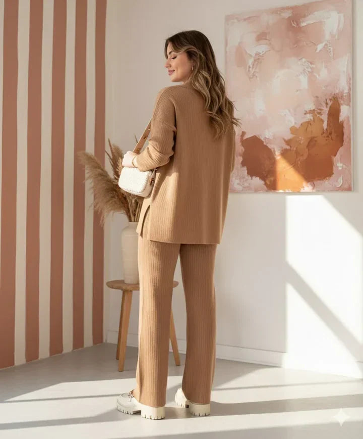 V-Neck Casual Slit Knitted Two-Piece Set