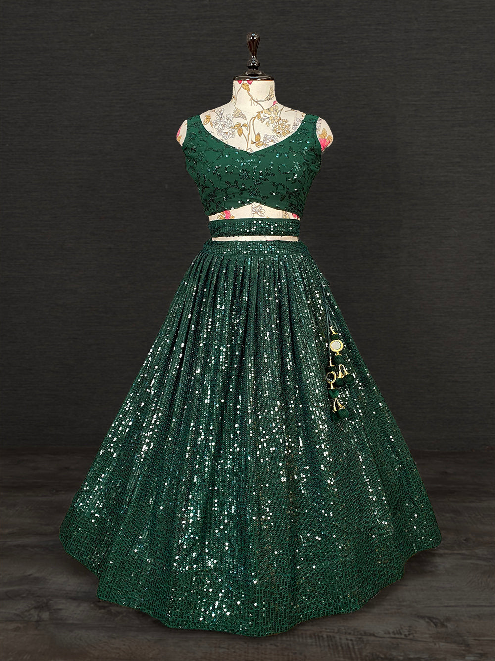 Green Color Sequins Embroidery Work Georgette Party Wear Lehenga Choli With Net Dupatta