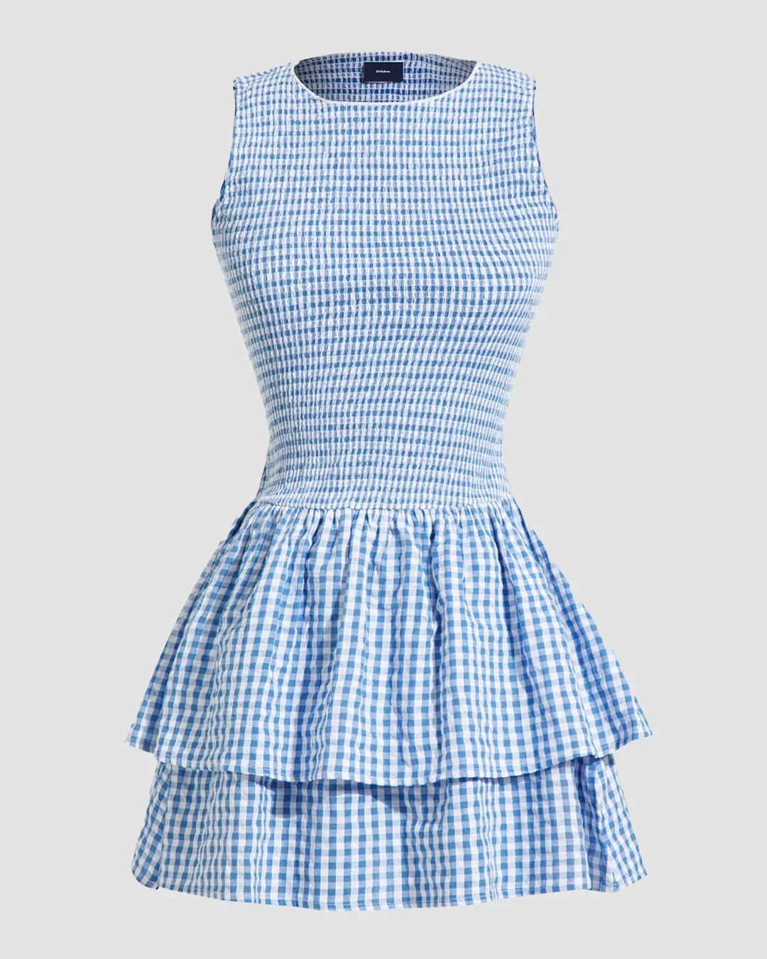 Gingham Sleeveless Fitted Waist Tiered Mini Dress
