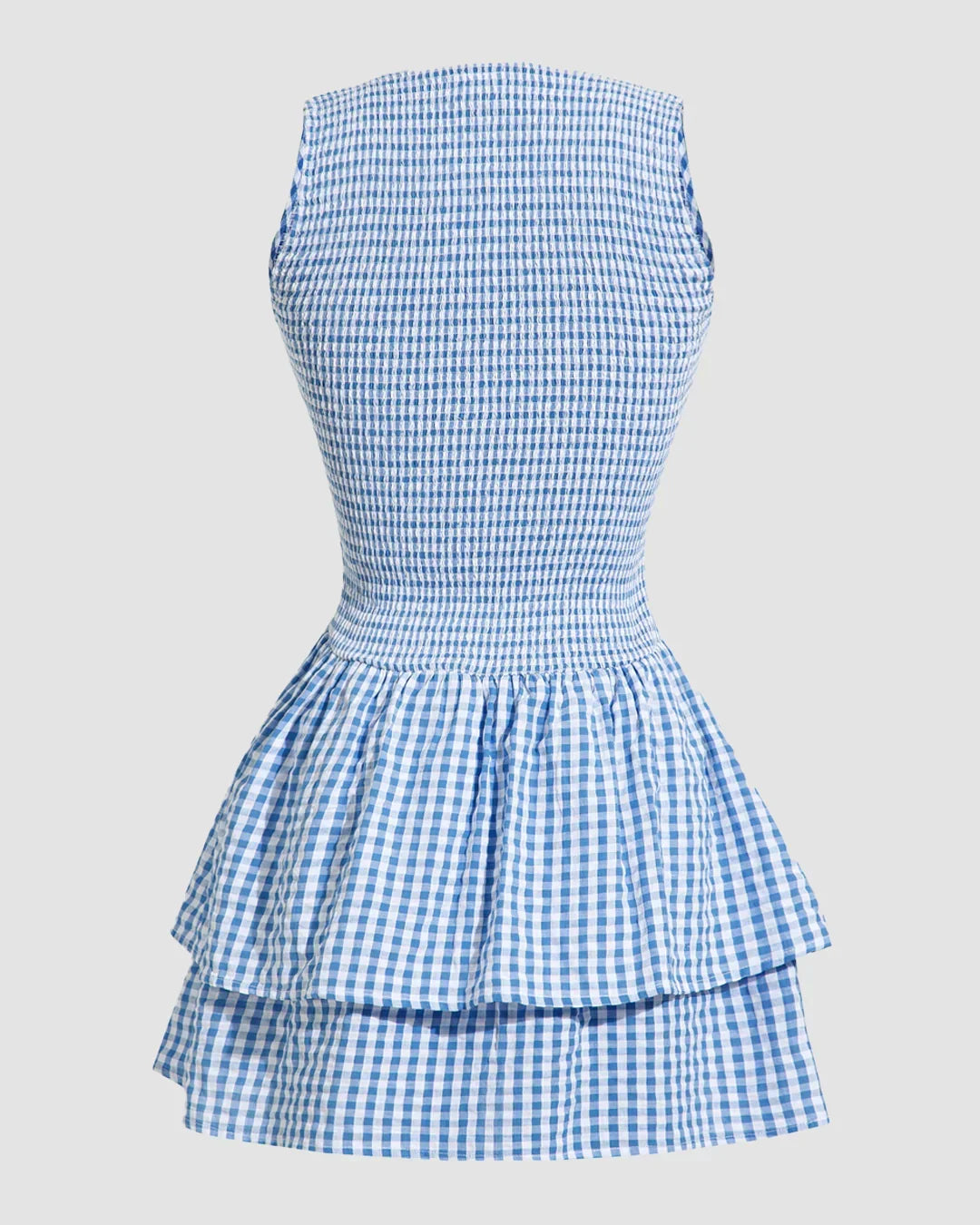 Gingham Sleeveless Fitted Waist Tiered Mini Dress