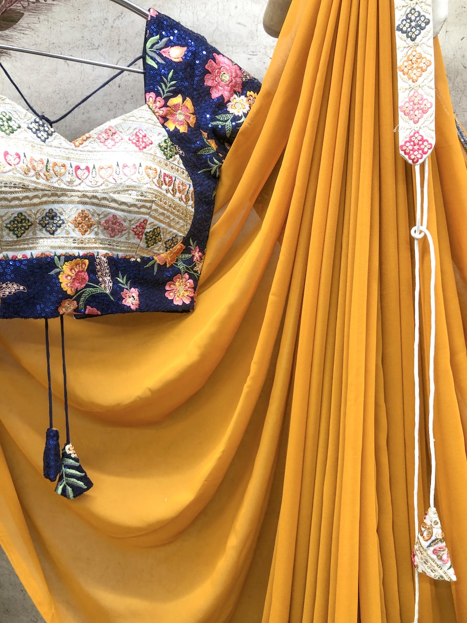 Glamourous Yellow Color Saree With Stitched Blouse