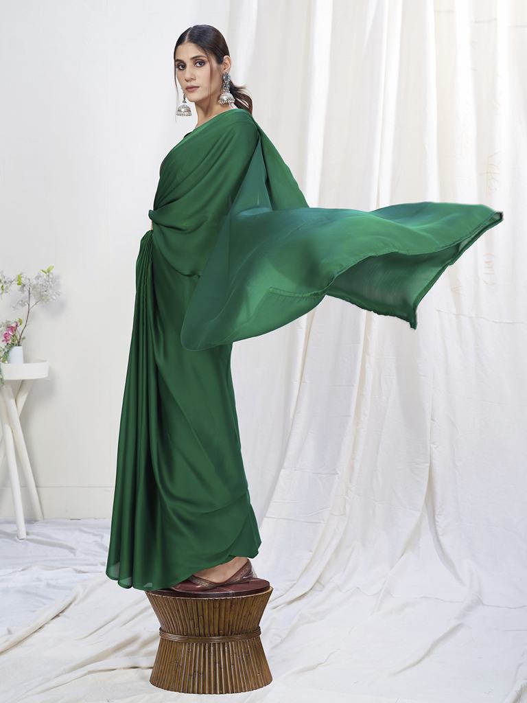 Grass Green Ready to Wear One Minute Lycra Saree