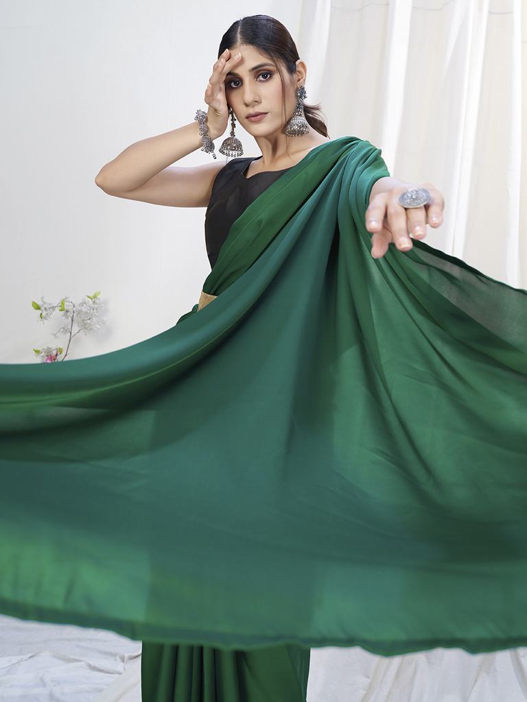 Grass Green Ready to Wear One Minute Lycra Saree