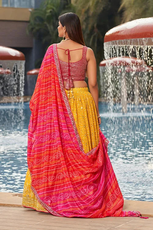 Latest Wedding Collection For Bridal Wear Lehenga Choli Yellow-Pink