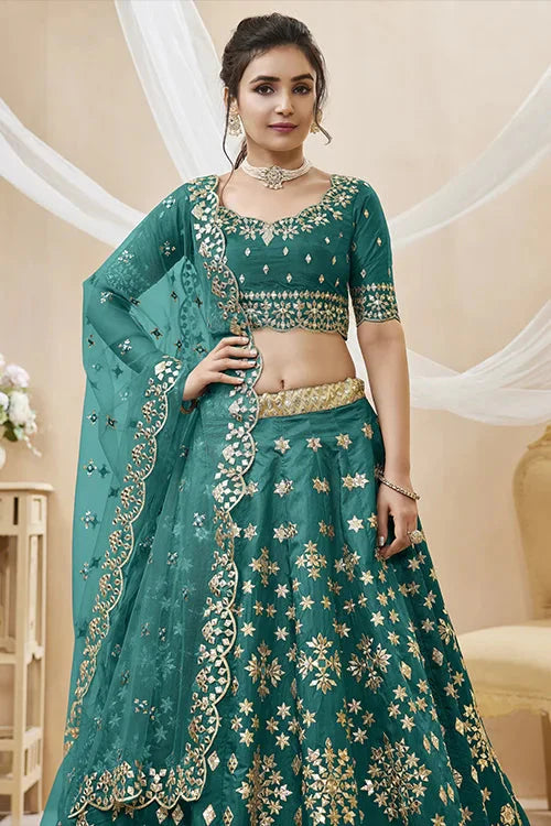 Green Color Art Silk Sequins with Zari Heavy Embroidered Lehenga Choli with Dupatta