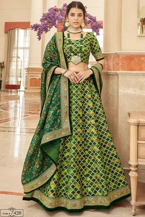 Green Sequins Embroidery Lehenga Choli For Women Collection