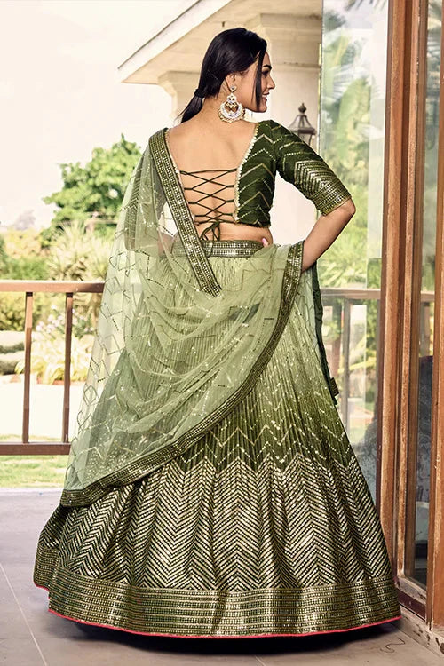 Green Sequins Embroidery Work Wedding Wear Lehenga Choli